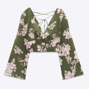 NWT! Zara Linen Blend Printed Crop Top - Size Medium